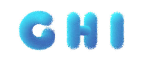 ilustrações de stock, clip art, desenhos animados e ícones de set of high quality 3d shaggy letter g h i on white background - fur type