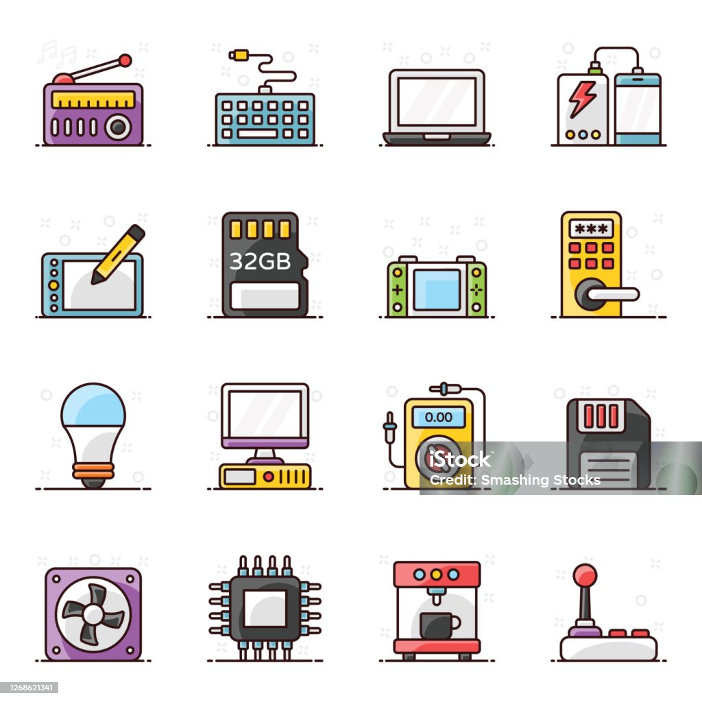 Vector Computer Accessories Computer Accessories In Modern Flat Style Pack Stock Illustration ...