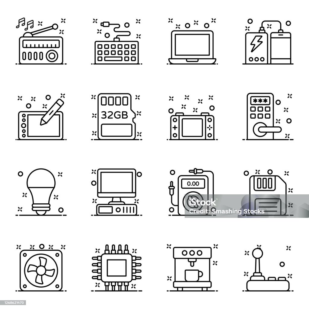 Vector Computer Accessories Computer Accessories In Modern Line Style Pack Stock Illustration ...