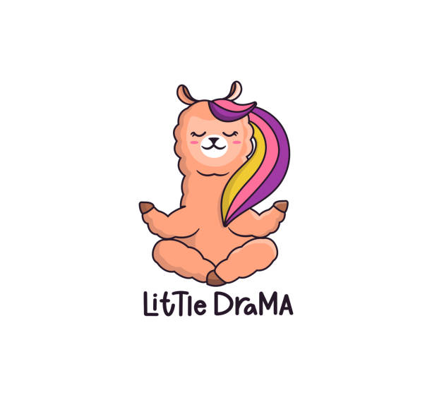The cute little drama with rainbow. Cartoonish llama sitting in lotus position The cute little drama with rainbow. Cartoonish llama sitting in lotus position. Good for Family look prints, apparel designs, stickers etc. Beautiful vector illustration little rainbow clipart patterns stock illustrations
