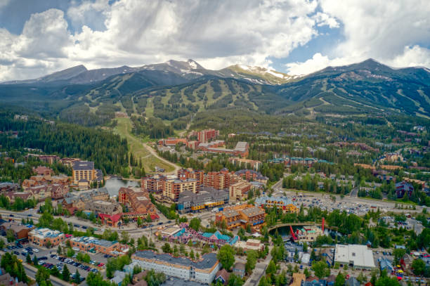 Aerial View of of the famous Ski Resort Town of Breckenridge, Colorado Aerial View of of the famous Ski Resort Town of Breckenridge, Colorado goldco stock pictures, royalty-free photos & images