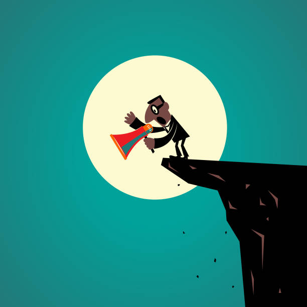 African-american ethnicity businessman looks down from a cliff edge and shouts with a megaphone to let out his emotion to improve the mental wellbeing; Lonely At The Top; The leader try to handle loneliness in leadership Business characters vector art illustration full length.
African-american ethnicity businessman looks down from a cliff edge and shouts with a megaphone to let out his emotion to improve the mental wellbeing; Lonely At The Top; The leader try to handle loneliness in leadership. better complaint stock illustrations