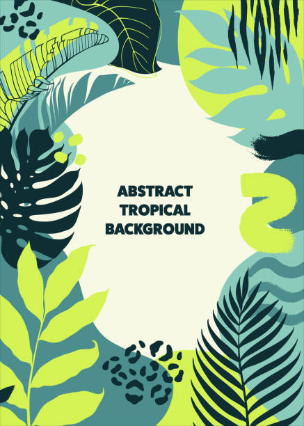 Abstract background with tropical leaves, geometric figures and animal pattern.  Vector illustartion. Abstract background with tropical leaves, geometric figures and animal pattern.  Vector illustartion. banana borders stock illustrations