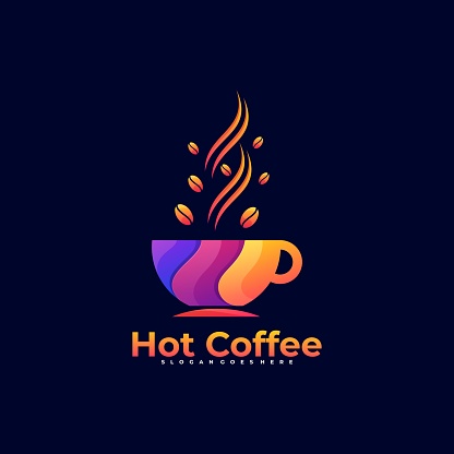 Vector Illustration Hot Coffee Gradient Colorful Style.