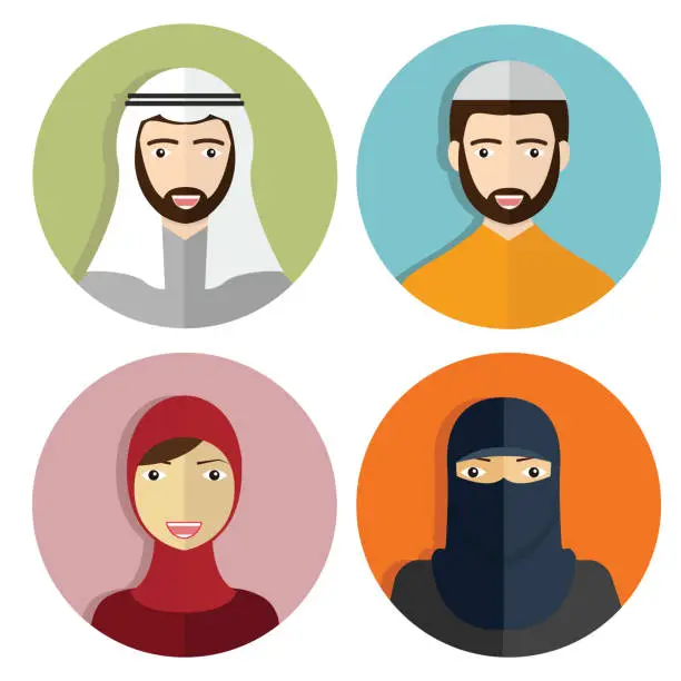 Vector illustration of Middle Eastern, Muslim avatar People Icons vector