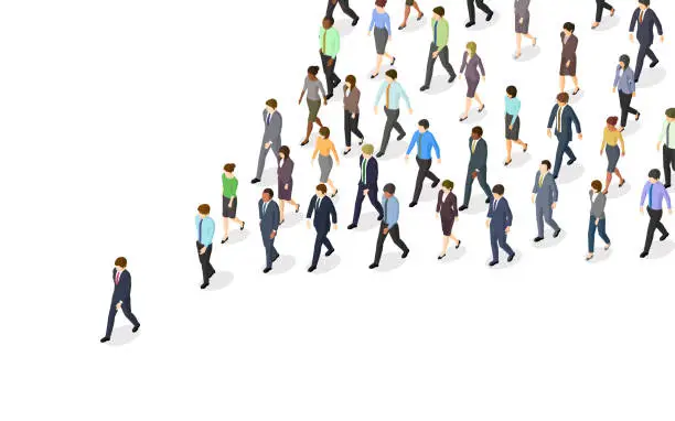 Vector illustration of Business people walking in same direction