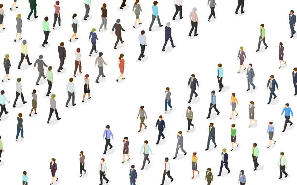 Vector illustration of Large group of people walking