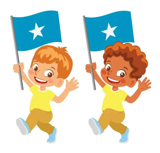 Vector illustration of Child holding Somalia flag