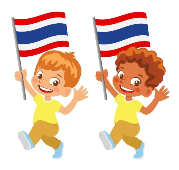 Vector illustration of Child holding Thailand flag