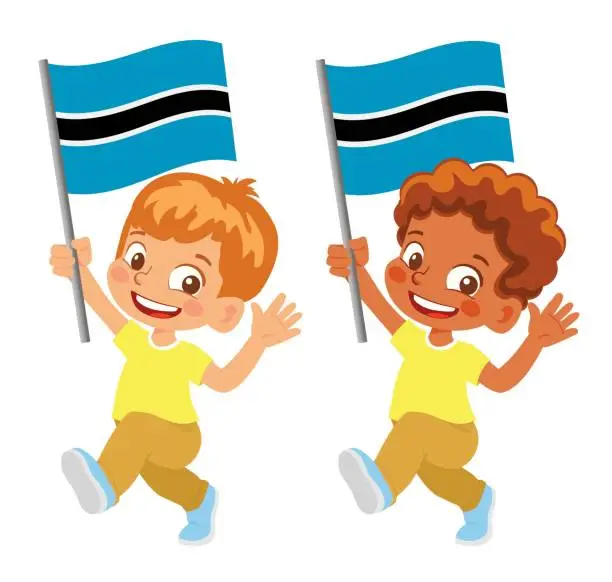Vector illustration of Child holding Botswana flag