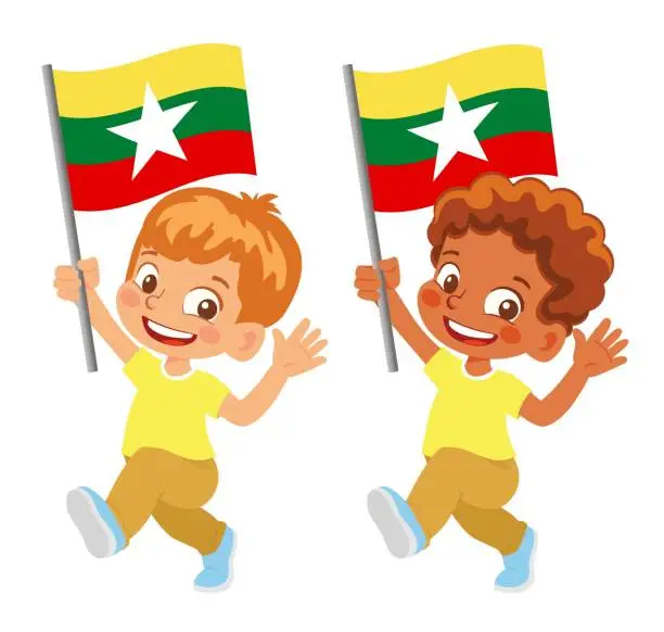 Vector illustration of Child holding Burma flag