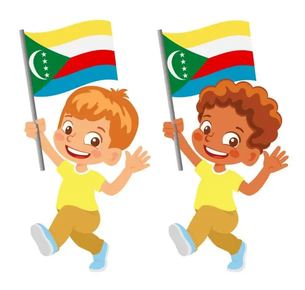 Vector illustration of Child holding Comoros flag