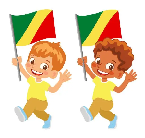 Vector illustration of Child holding Congo flag