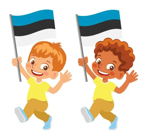 Vector illustration of Child holding Estonia flag