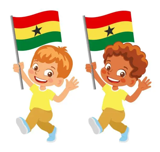 Vector illustration of Child holding Ghana flag