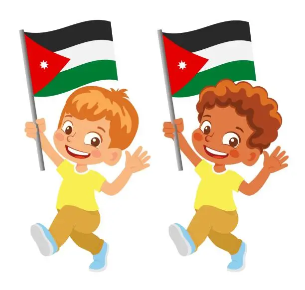 Vector illustration of Child holding jordan flag