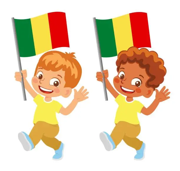 Vector illustration of Child holding Mali flag