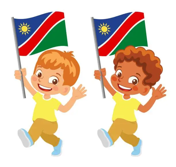 Vector illustration of Child holding Namibia flag