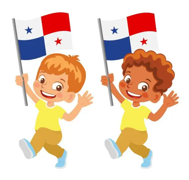 Vector illustration of Child holding Panama flag