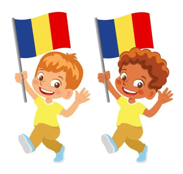 Vector illustration of Child holding Romania flag