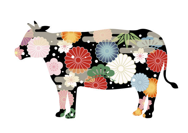 istock Year Of The Ox Vector Silhouette Symbol Decorated With Japanese Vintage Patterns. 1268645447