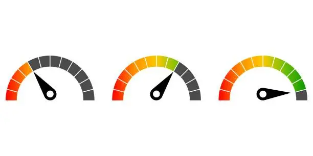 Vector illustration of Customer satisfaction indicators with poor and good levels. Set of business indicators, indicating quality, level, rating.