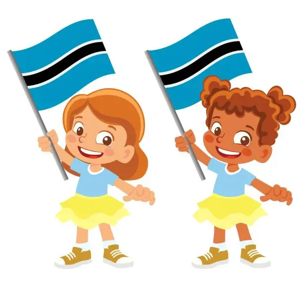 Vector illustration of Child holding Botswana flag
