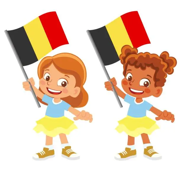 Vector illustration of Child holding Belgium flag