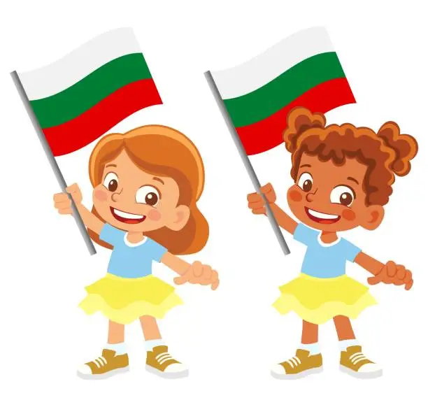 Vector illustration of Child holding Bulgaria flag