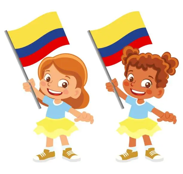 Vector illustration of Child holding Colombia flag