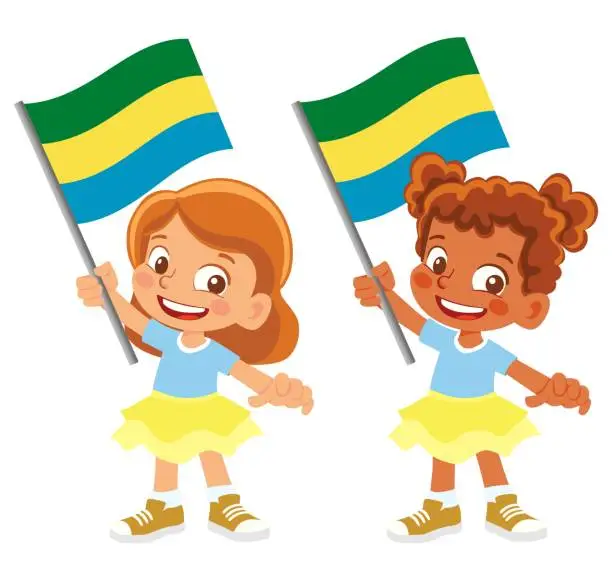 Vector illustration of Child holding Gabon flag