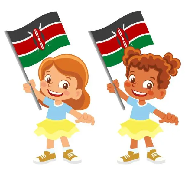 Vector illustration of Child holding Kenya flag