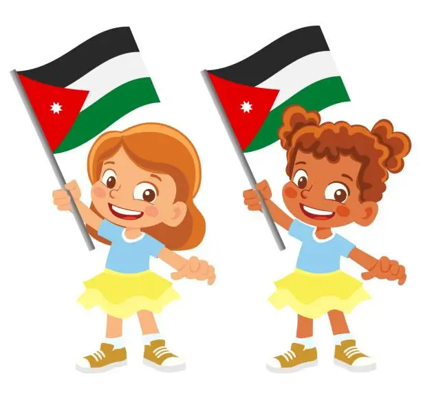 Vector illustration of Child holding jordan flag