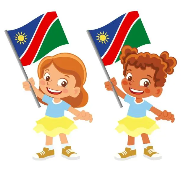 Vector illustration of Child holding Namibia flag