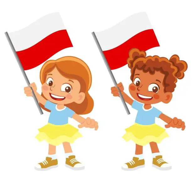 Vector illustration of Child holding Poland flag