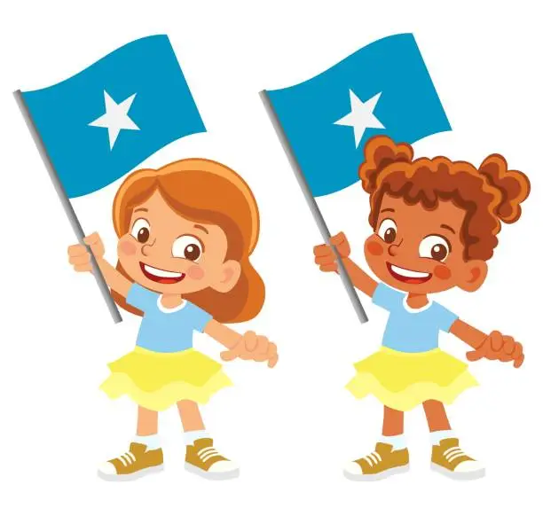 Vector illustration of Child holding Somalia flag