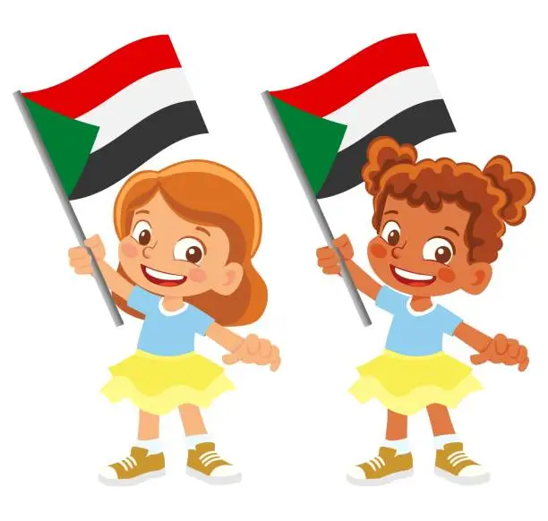 Vector illustration of Child holding sudan flag