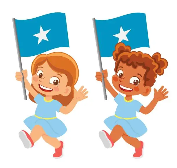 Vector illustration of Child holding Somalia flag
