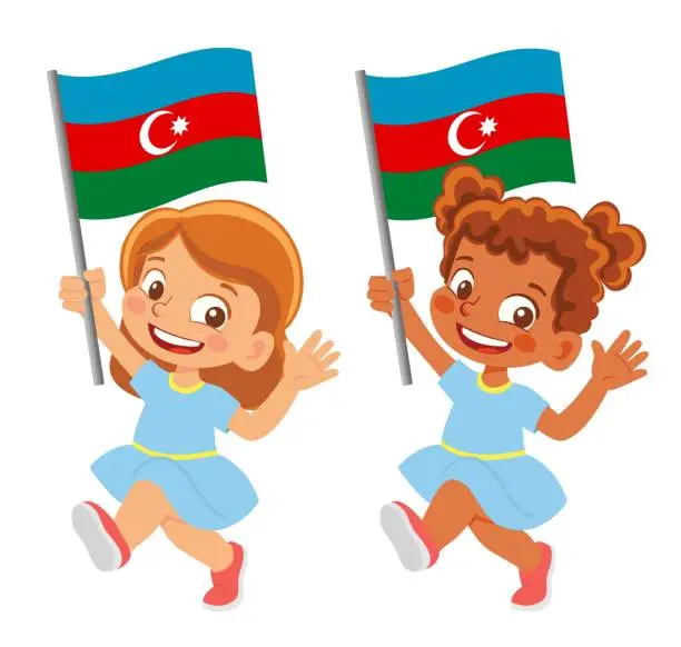 Vector illustration of Child holding Azerbaijan flag