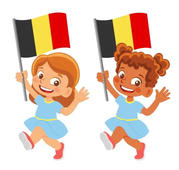 Vector illustration of Child holding Belgium flag