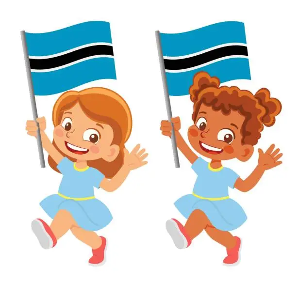 Vector illustration of Child holding Botswana flag