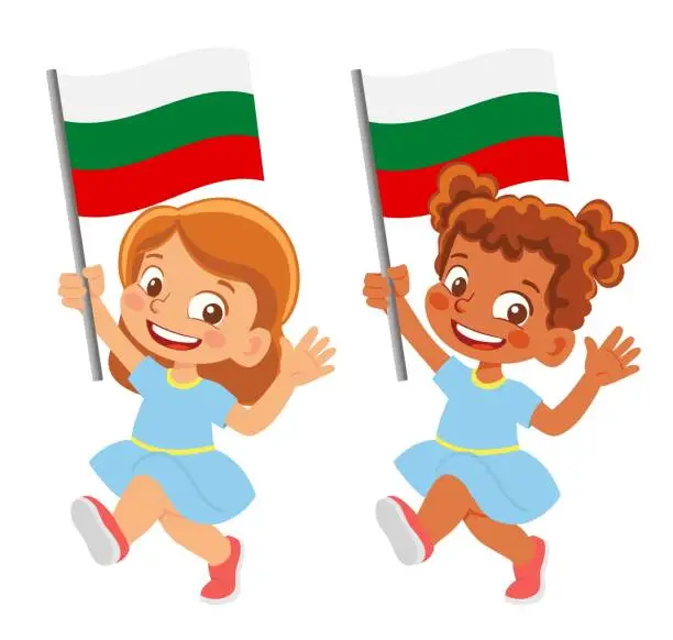 Vector illustration of Child holding Bulgaria flag