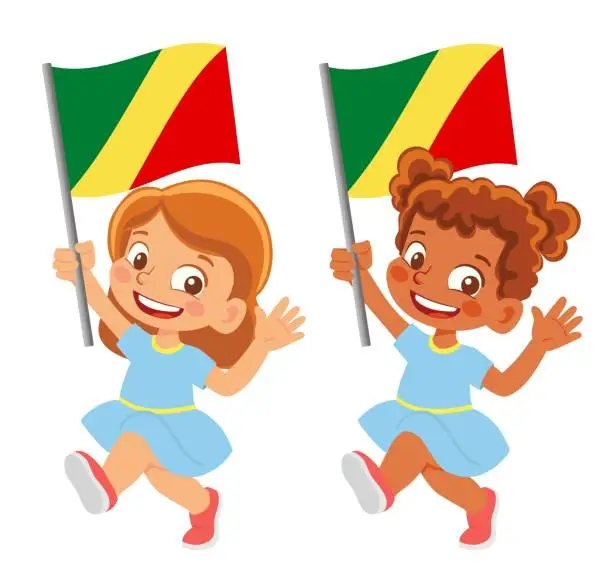 Vector illustration of Child holding Congo flag