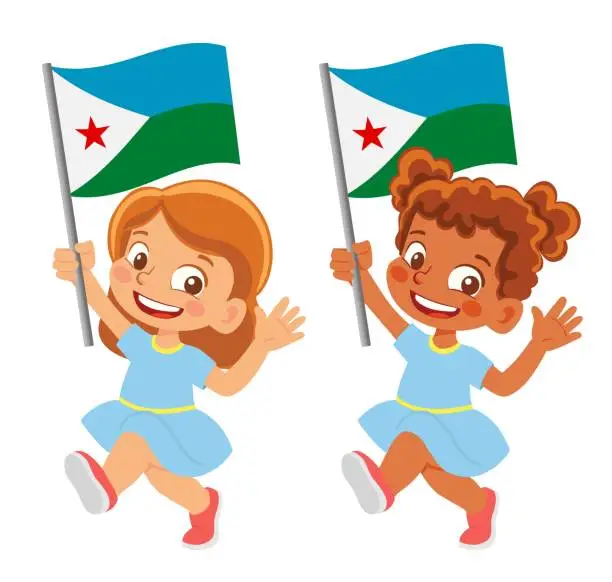 Vector illustration of Child holding Djibouti flag