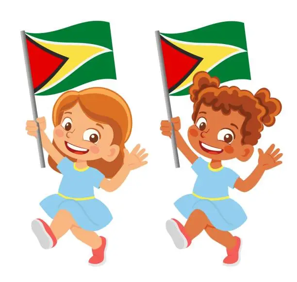 Vector illustration of Child holding Guyana flag