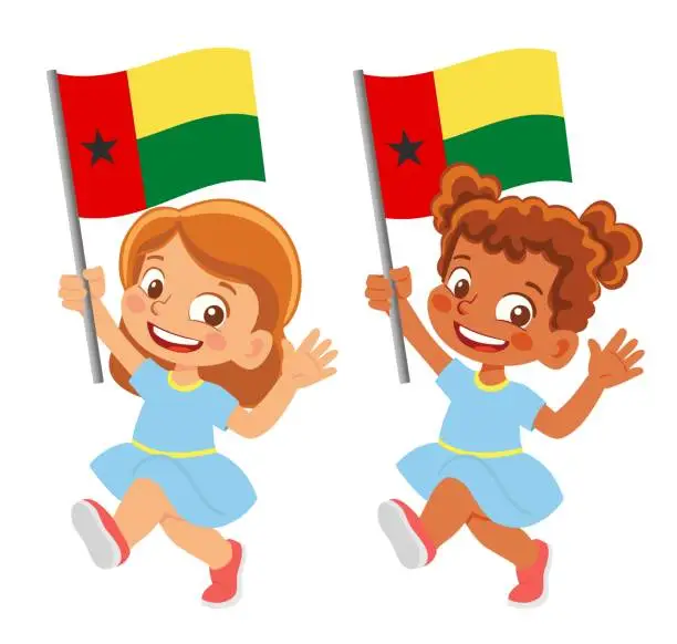 Vector illustration of Child holding Guinea-Bissau flag