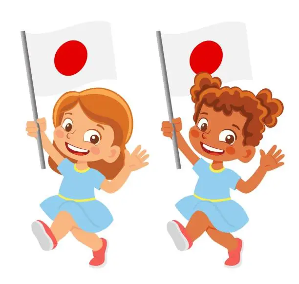 Vector illustration of Child holding Japan flag
