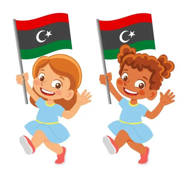 Vector illustration of Child holding libya flag