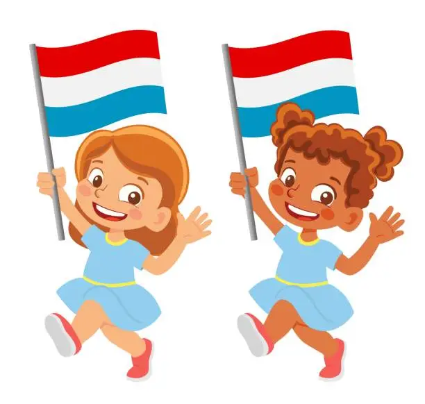 Vector illustration of Child holding luxembourg flag