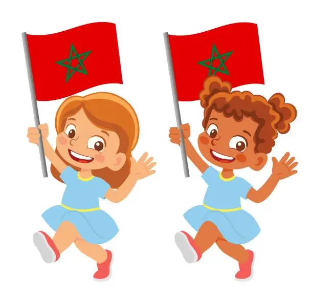 Vector illustration of Child holding Morocco flag